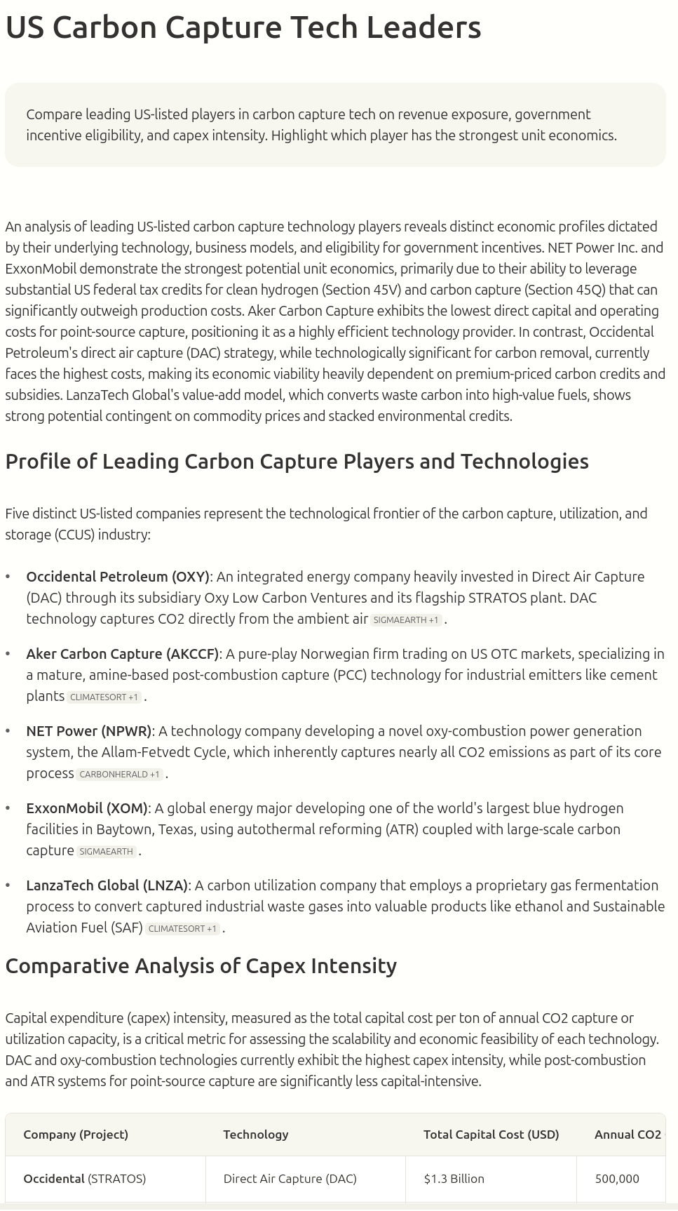 US Carbon Capture Tech Leaders
